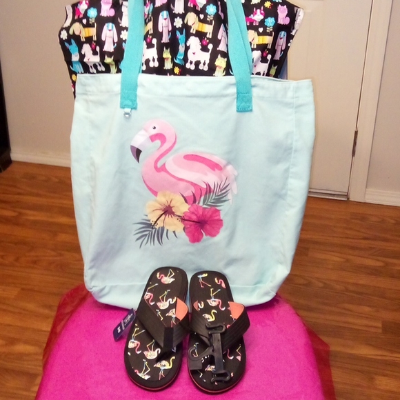 None Handbags - Flamingo Tote Bag with Flamingo Flip Flops
